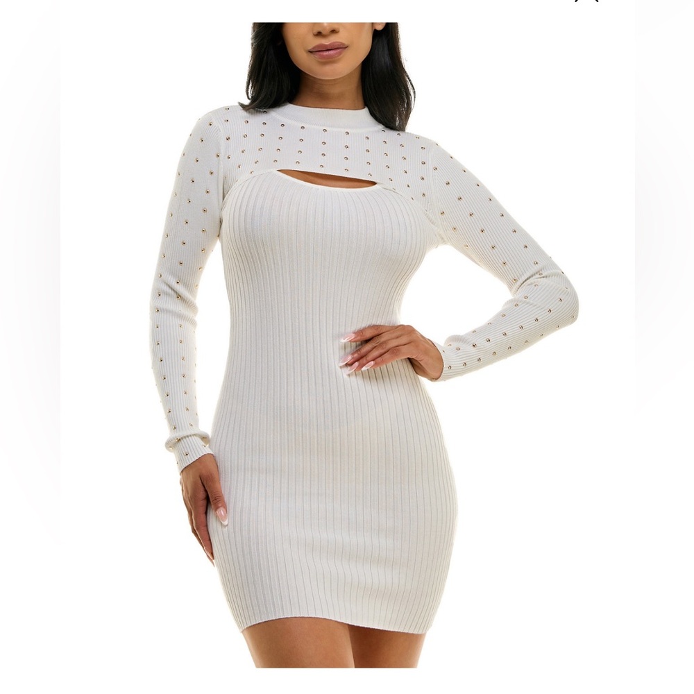 White Bodycon Mini Dress with Mock Neck